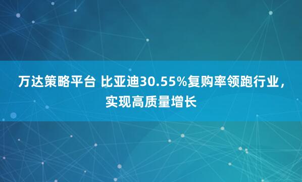 万达策略平台 比亚迪30.55%复购率领跑行业，实现高质量增长